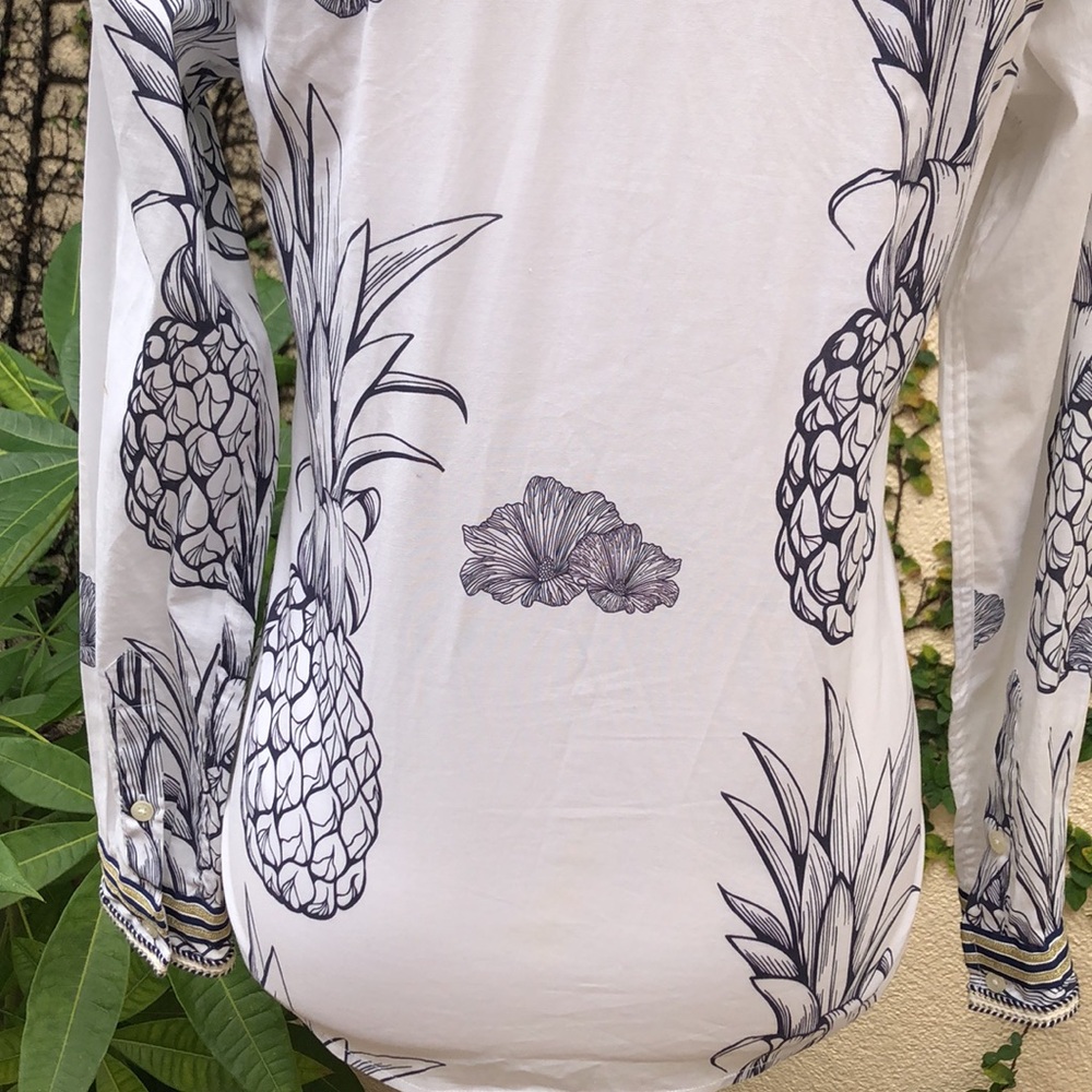 Vilagallo White Button Down With Pineapples And F… - image 6